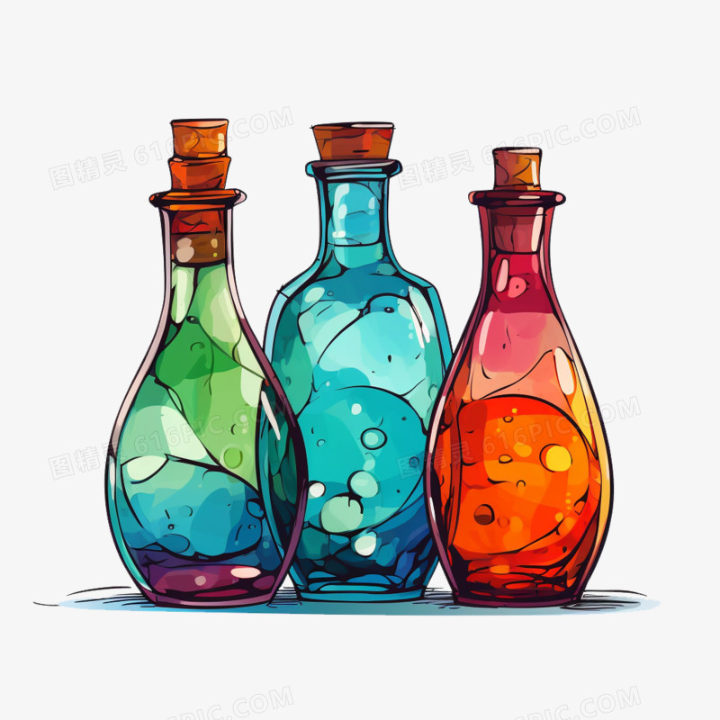 彩色瓶子空瓶酒瓶免抠元素