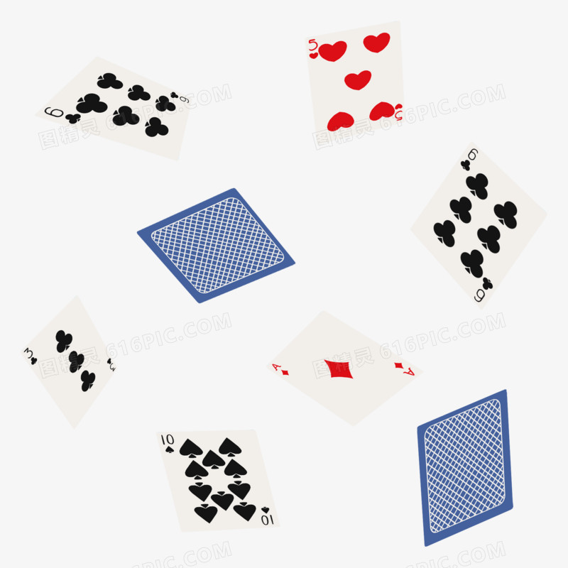 手绘漂浮扑克牌悬浮物元素