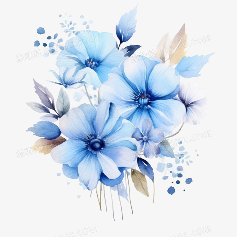 蓝色淡雅花朵免抠元素