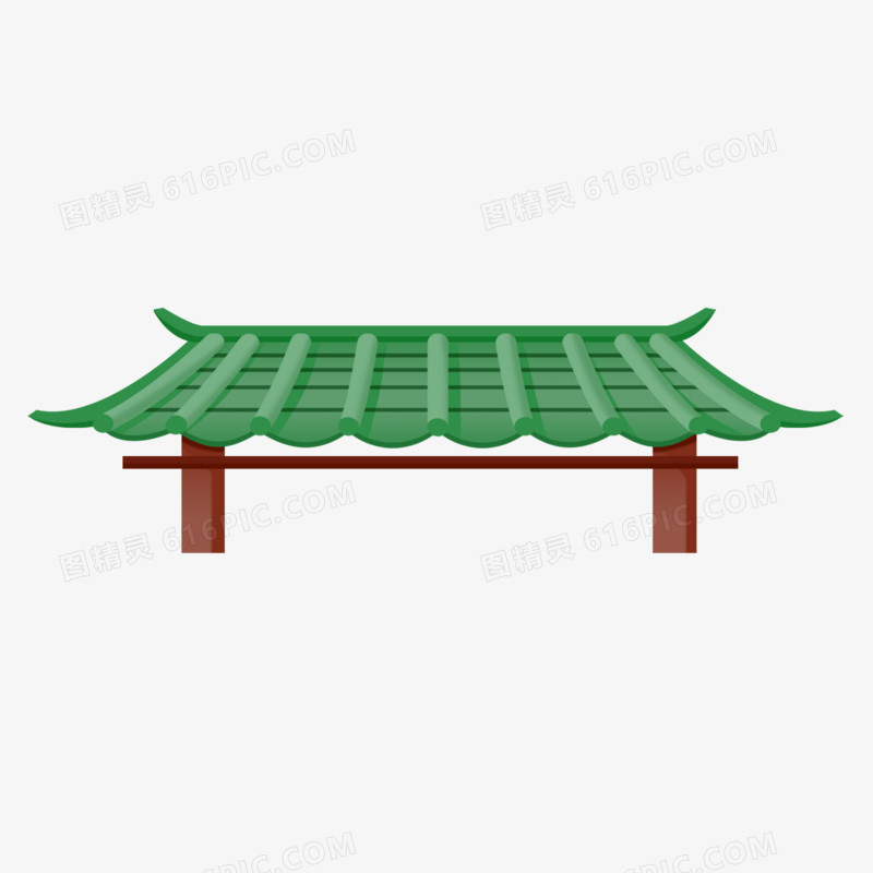 一组手绘插画中国风古代建筑瓦片屋檐套图合集元素二