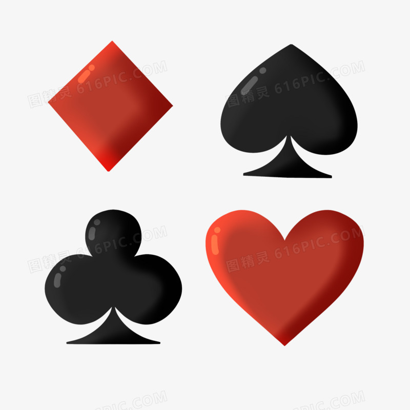 一组手绘立体扑克牌合集元素