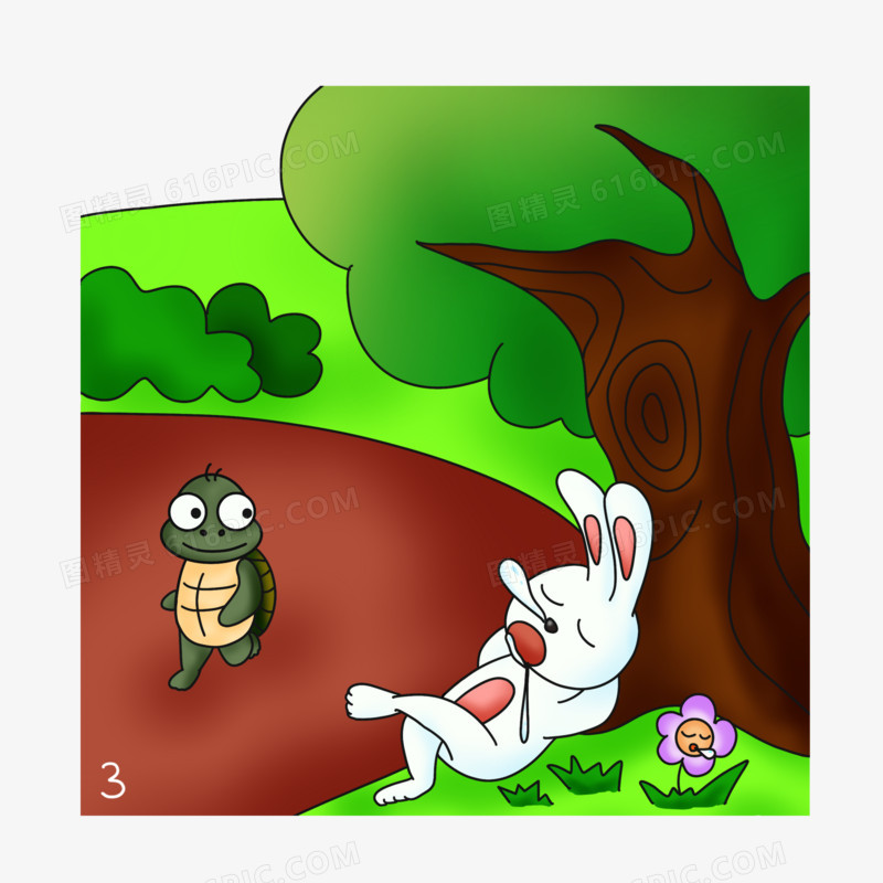 一组手绘卡通龟兔赛跑套图三