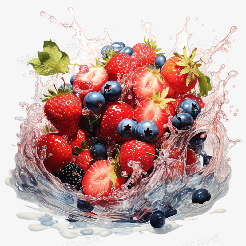 漂浮水果草莓蓝莓插画