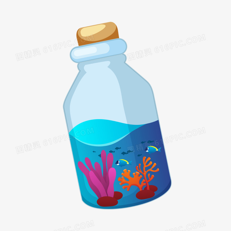 手绘卡通海底世界漂流瓶免抠素材