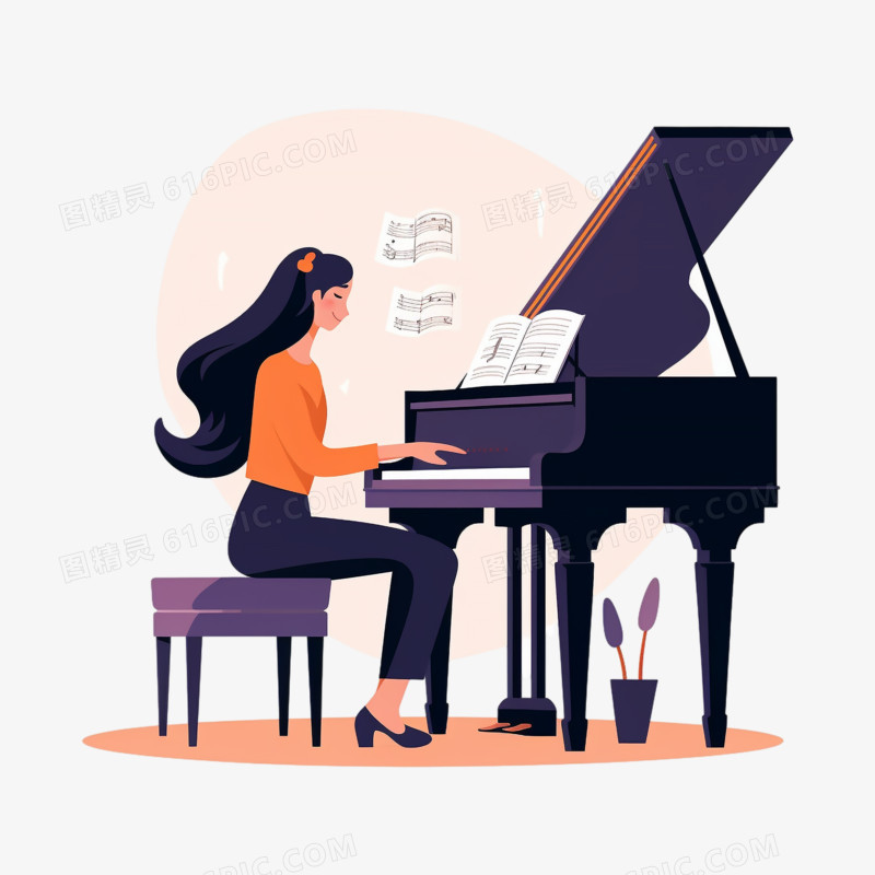 音乐老师上钢琴课插画