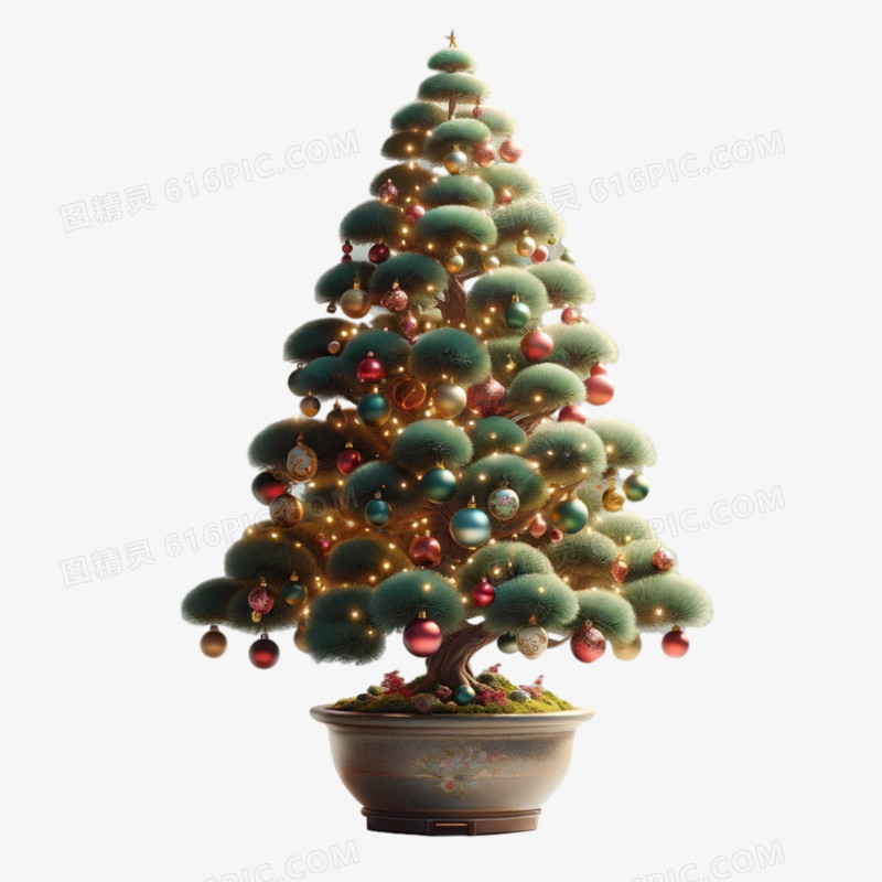 3D立体盆栽圣诞树免抠元素