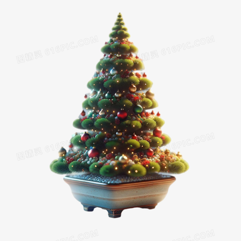 3D立体盆栽圣诞树免抠元素