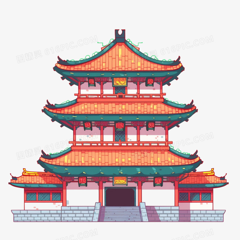 像素风中国古代建筑免抠素材