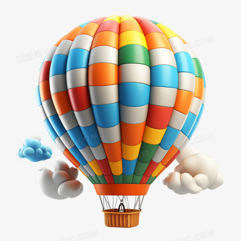 立体3D热气球上升免抠元素