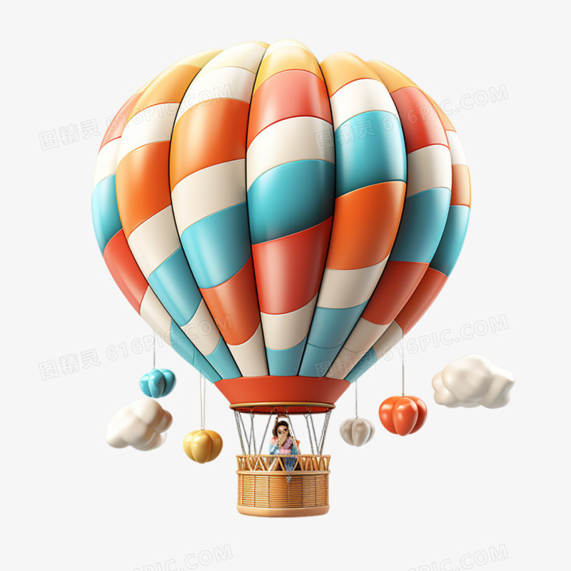 立体3D热气球旅游免抠元素