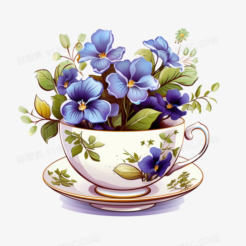 茶杯花花朵免抠元素