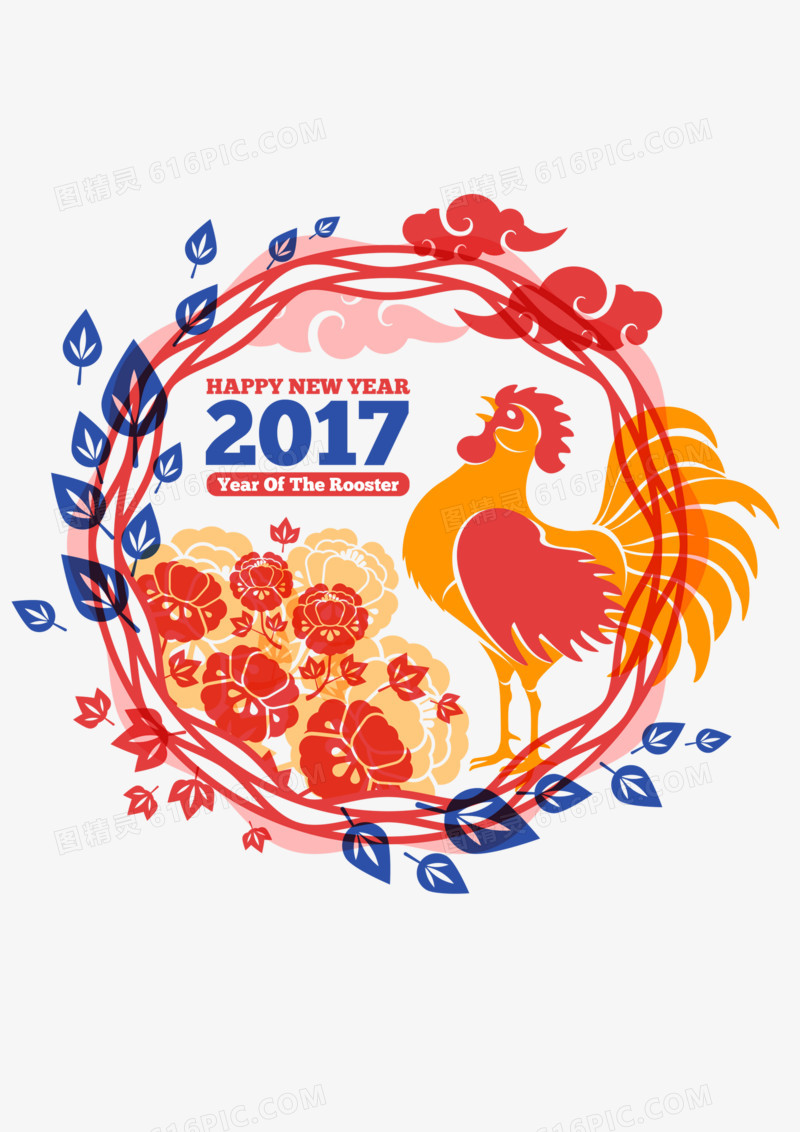 2017年鸡年主题花环背景