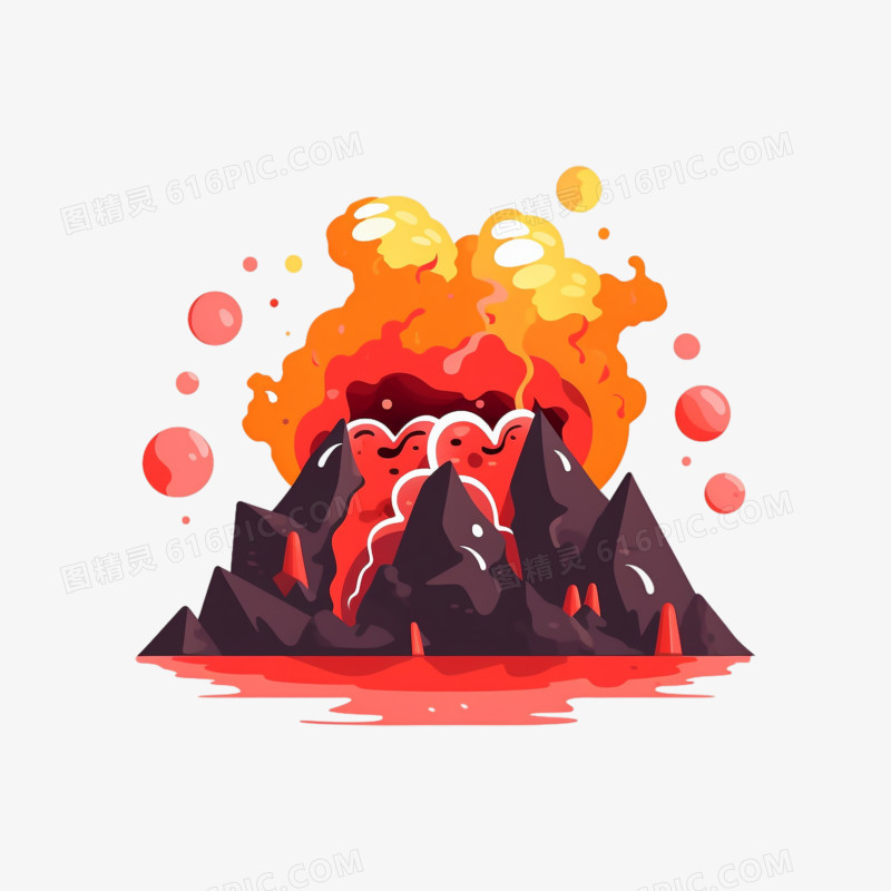 火山喷发平面插画