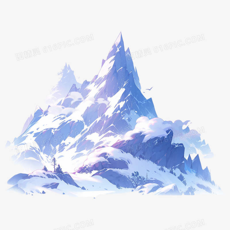 手绘雪山冬天插画