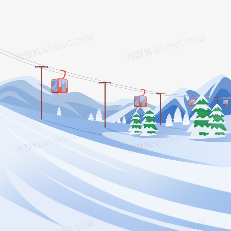 手绘滑雪场插画元素