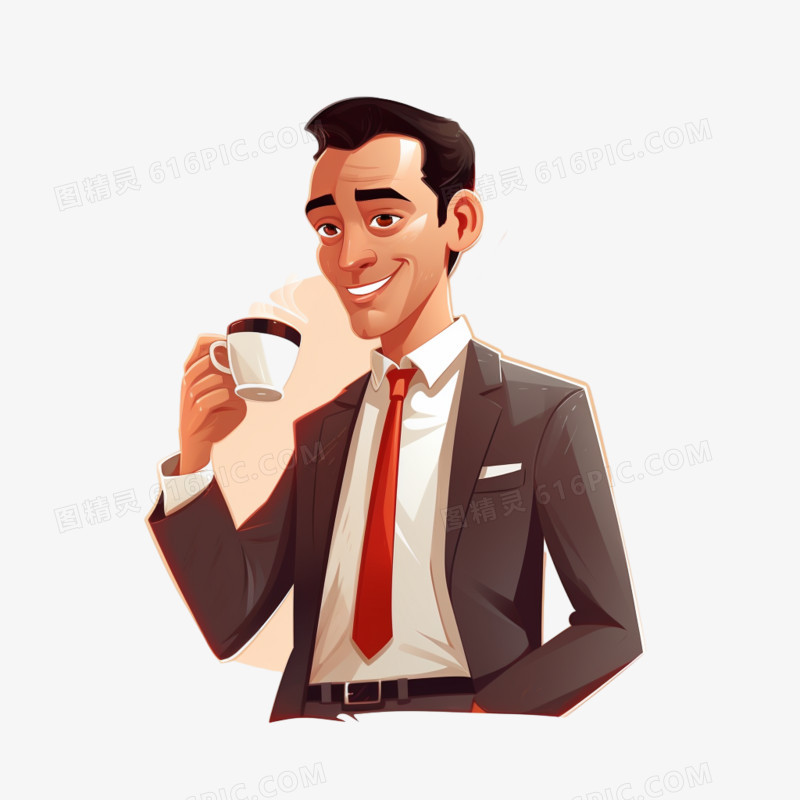 商务男性喝咖啡插画