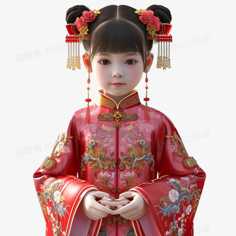 3d中国新年娃娃免抠素材