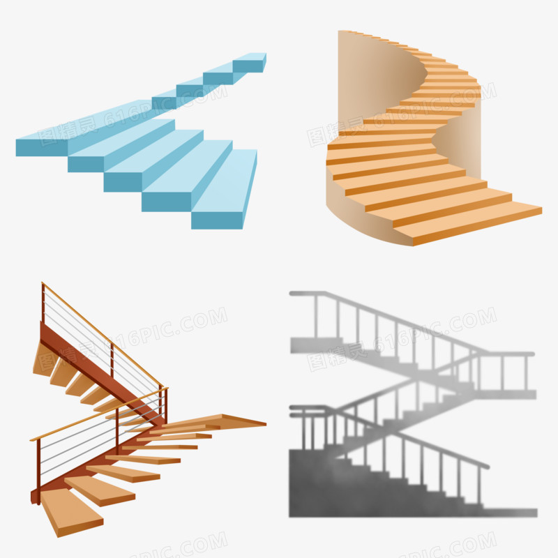一组手绘楼梯阶梯插画套图合集元素