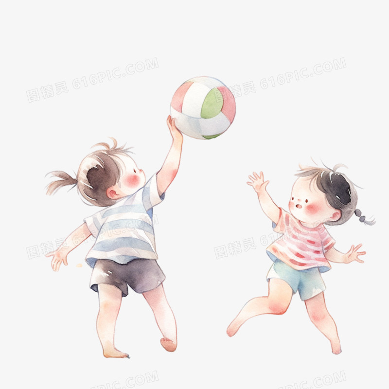 小朋友打排球简约插画