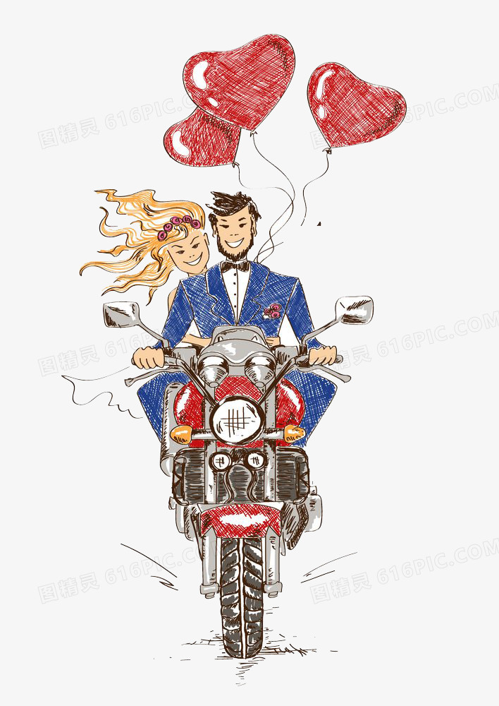 骑摩托车的新人夫妻