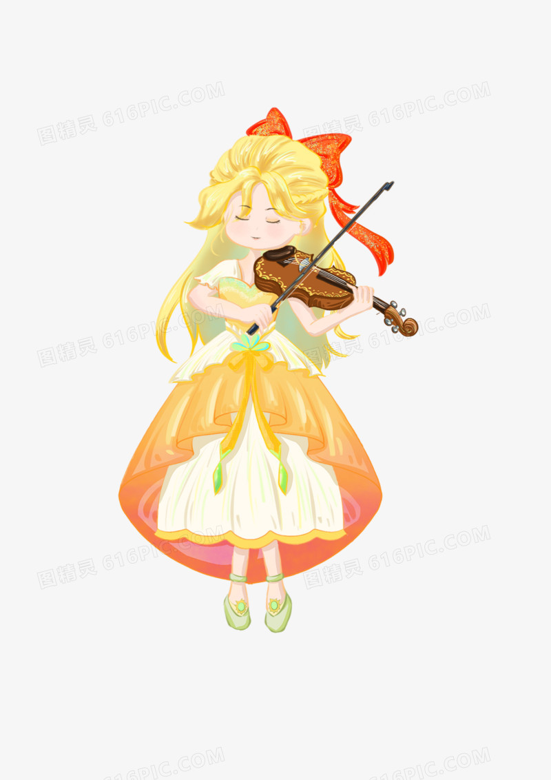 彩色唯美女孩拉小提琴元素