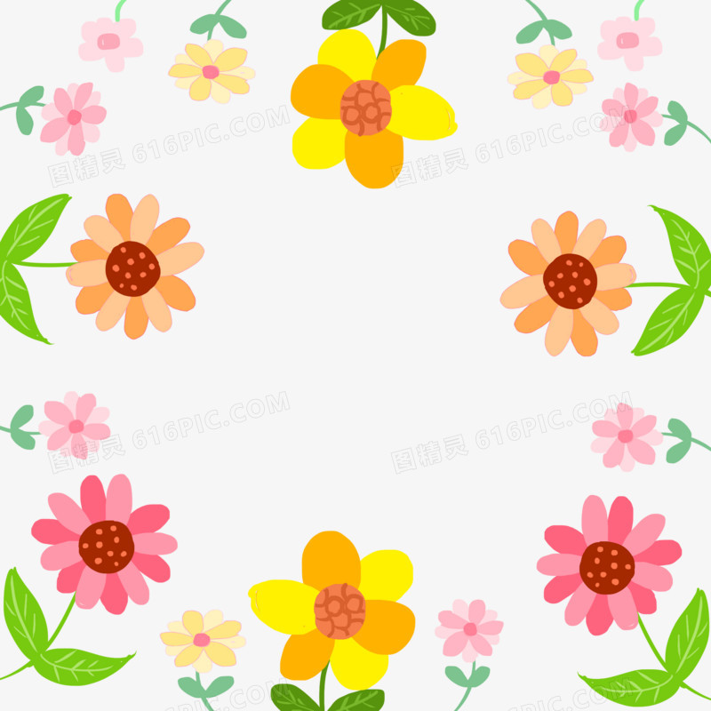 手绘卡通植物花朵边框免抠元素