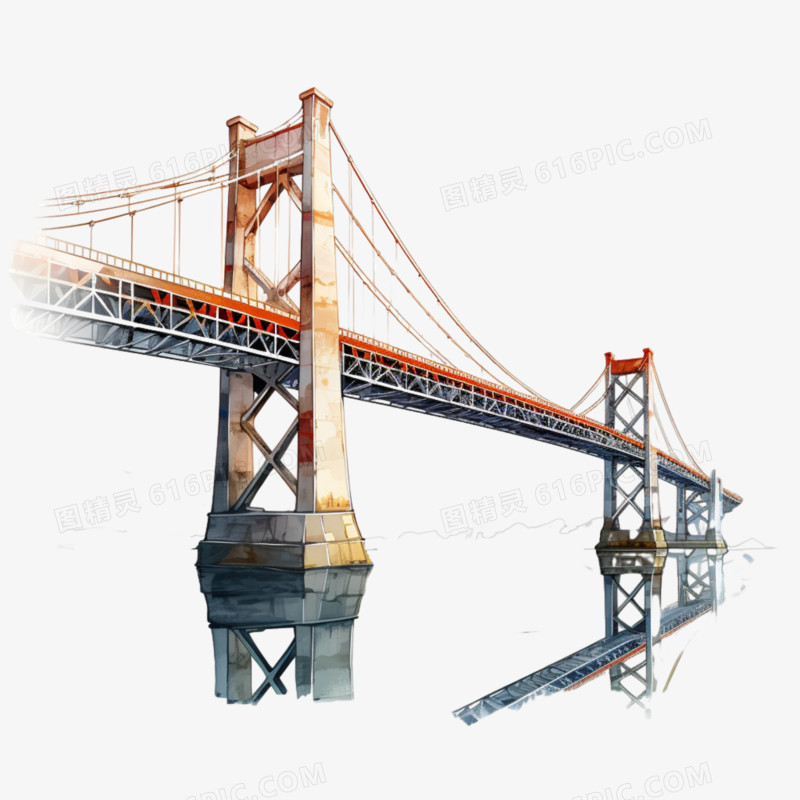 插画大桥桥梁建筑免抠元素