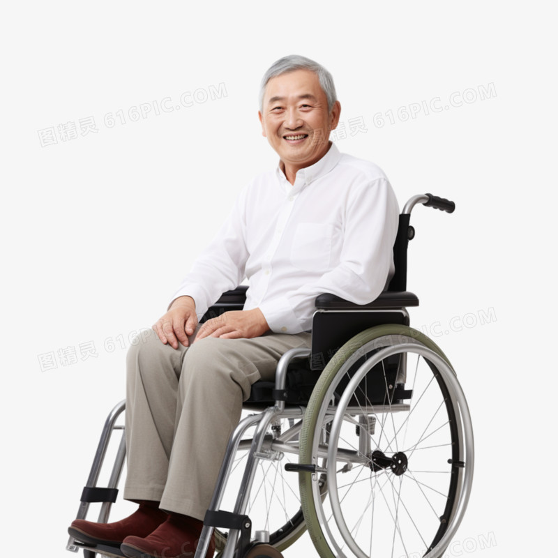真人老年人坐在轮椅上免抠元素