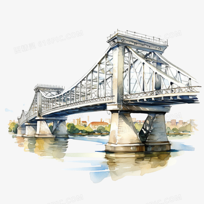 插画大桥桥梁建筑免抠元素