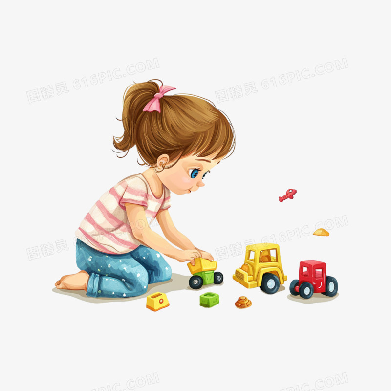 小女孩玩玩具免抠元素