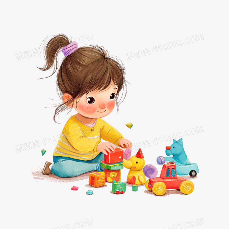 小女孩玩玩具免抠元素