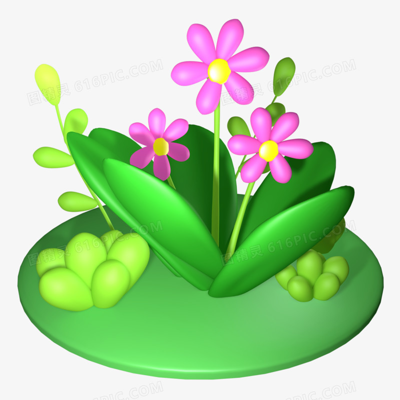 一组3D春季场景植物小树花草小场景合集元素四
