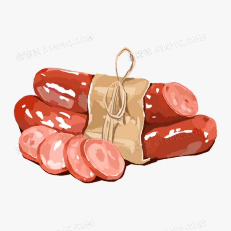 一组手绘哈尔滨特色美食合集元素红肠