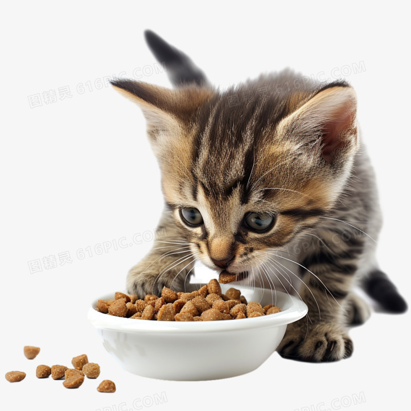 小猫吃猫粮免抠元素