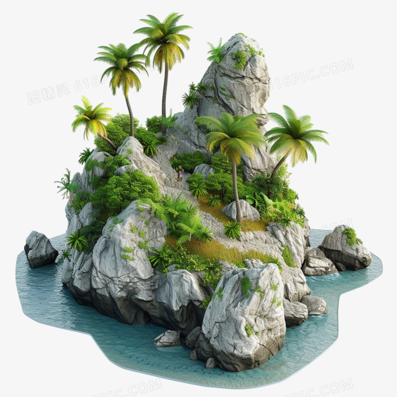 3D建模小岛免抠元素
