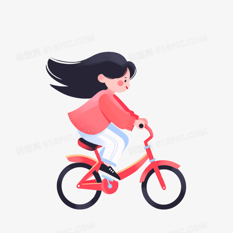 小女孩骑自行车插画