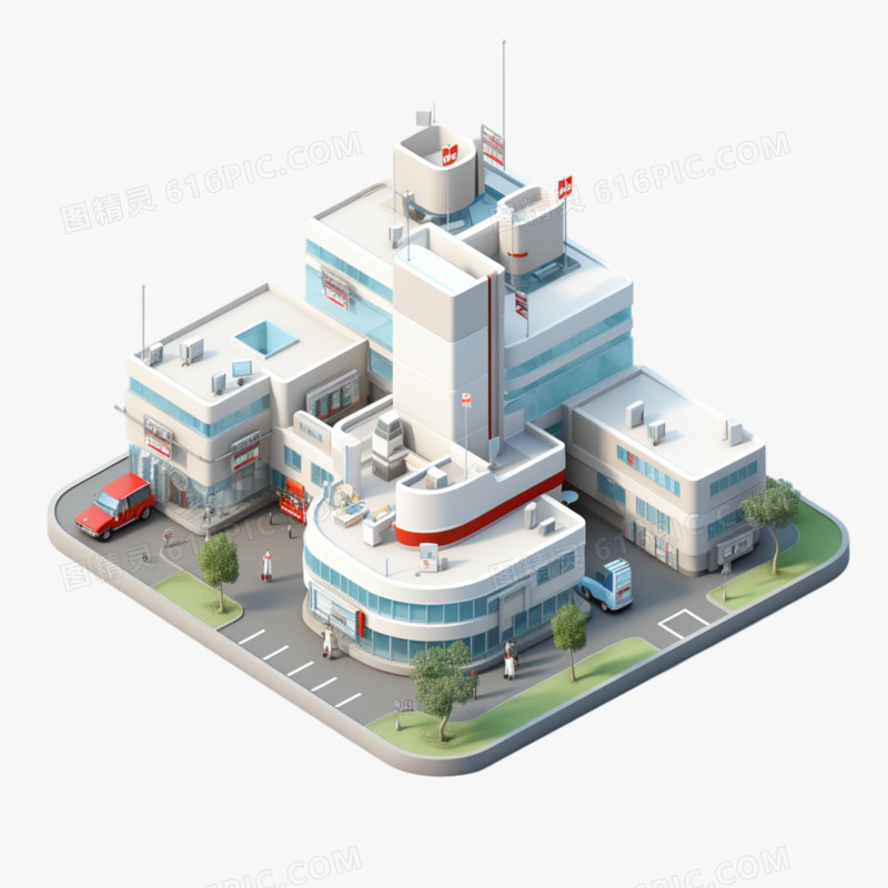 3D小型医院建模图免抠元素