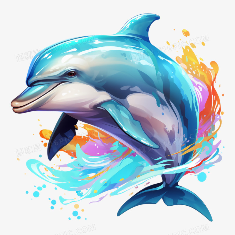 多彩可爱彩虹海豚插画