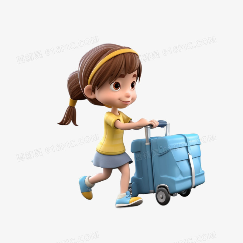 3D人物拖着行李箱