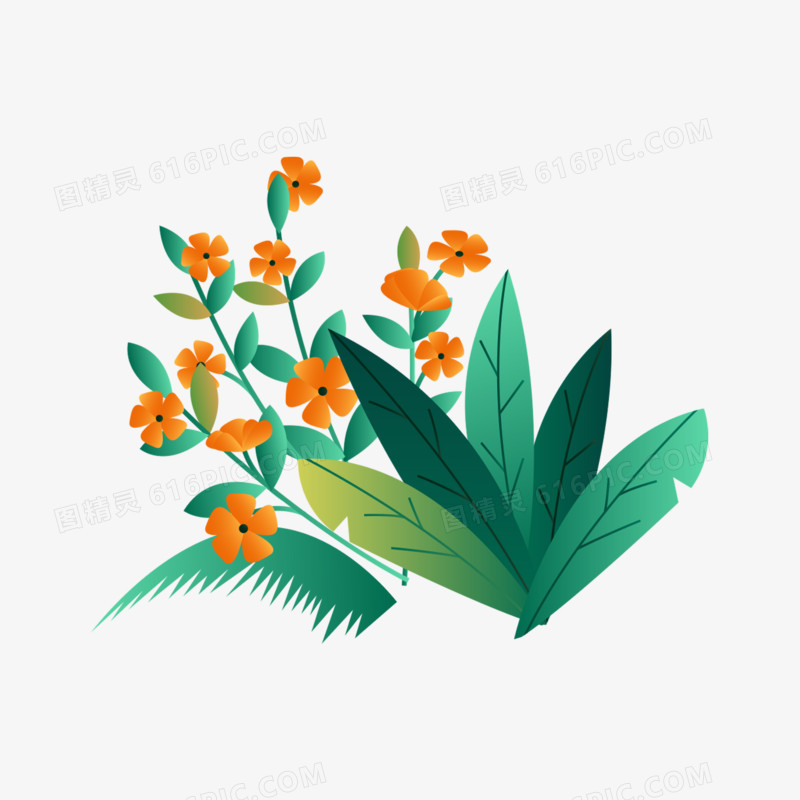 春天植物花卉卡通扁平插画免抠元素