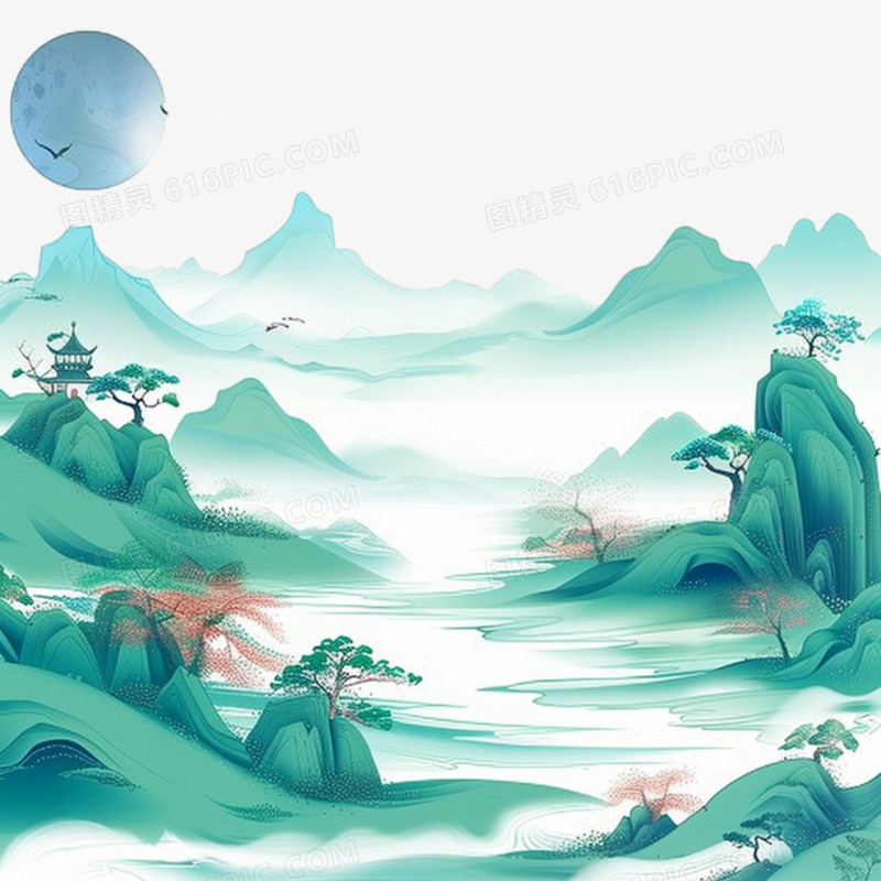 中国风绿水青山免抠元素