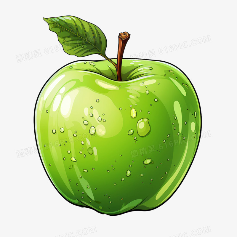 青苹果水果卡通插画