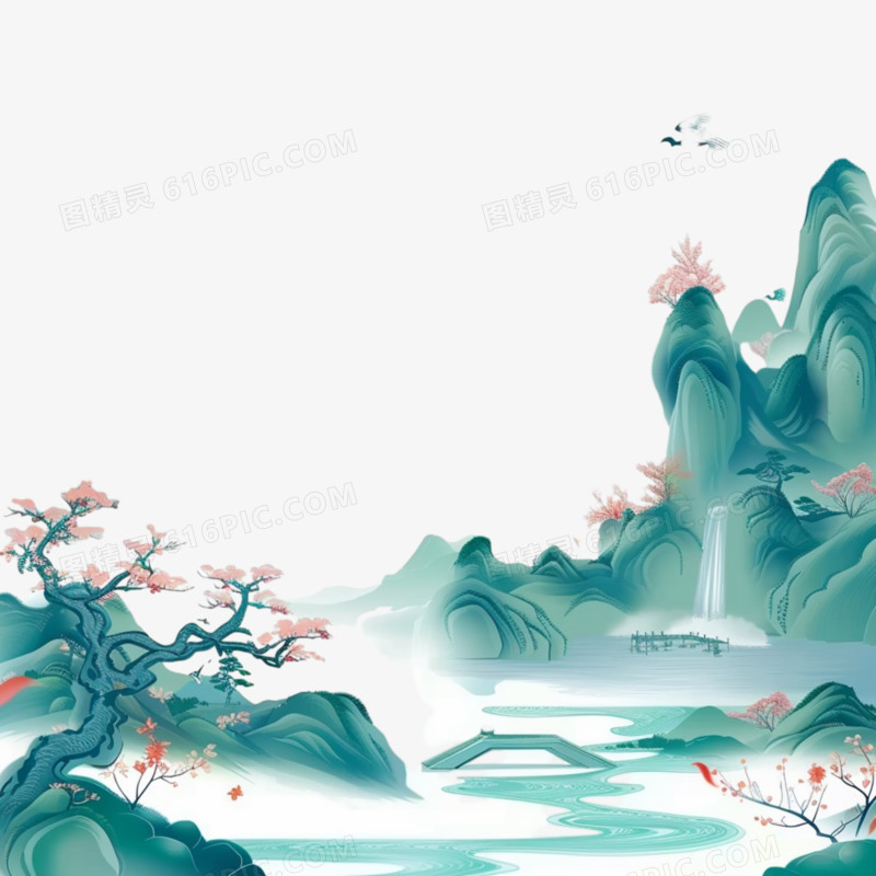 中国风绿水青山免抠元素