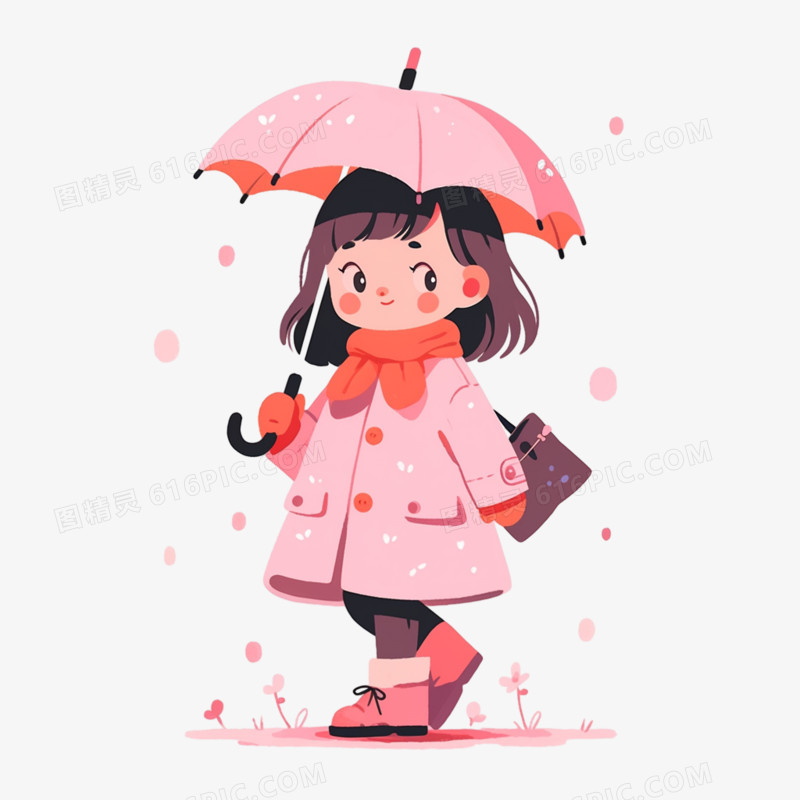 插画身穿雨衣的小朋友在打伞