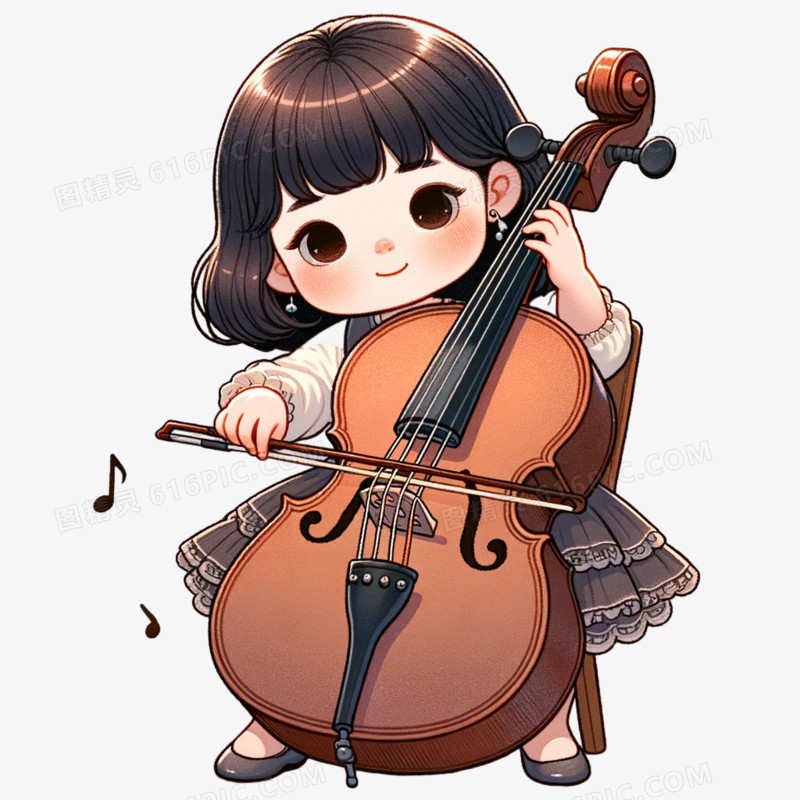 小朋友拉大提琴卡通插画