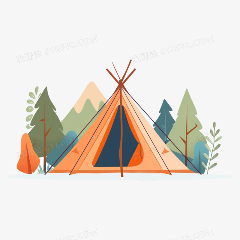 露营帐篷扁平卡通插画免抠元素