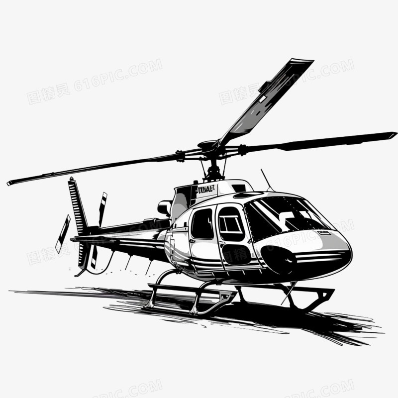 黑白直升飞机免抠元素
