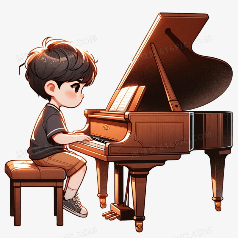 小朋友弹钢琴卡通插画