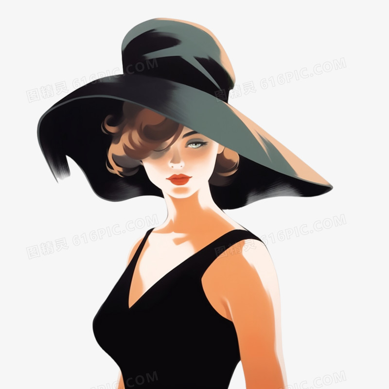 头戴帽子的优雅摩登时尚女性
