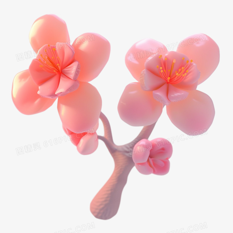 3d立体春天桃花树枝素材